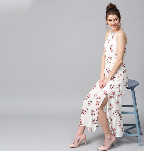 White Floral Print Maxi Dress